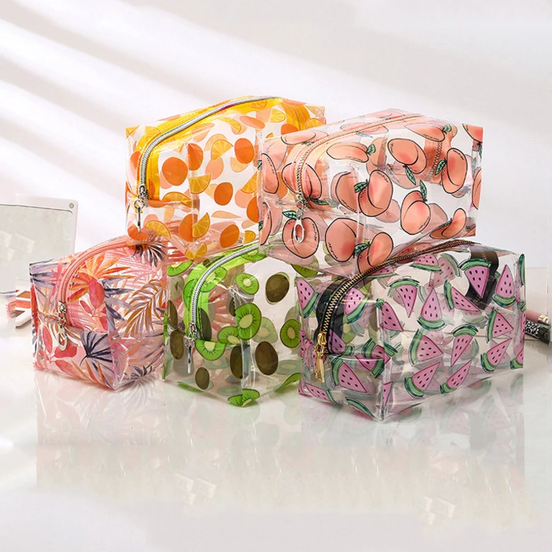 Women's Makeup Bags Transparent Waterproof Portable Fruit Pattern Bathing Travel Business Storage Bags Large Capacity Cartoon
