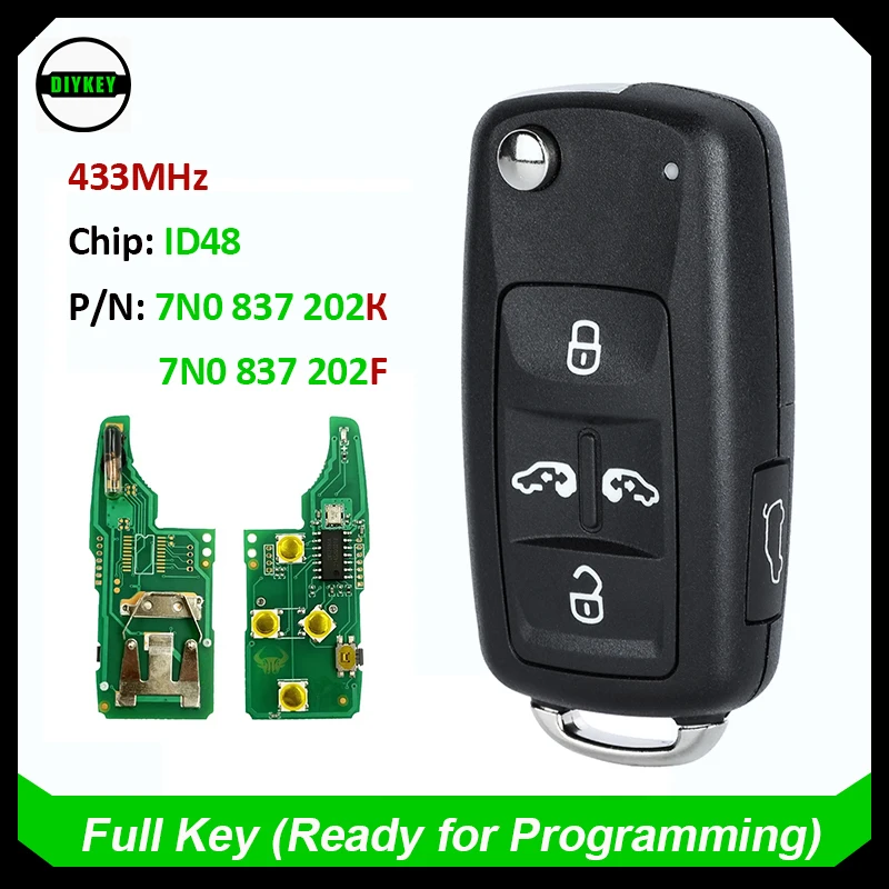 DIYKEY 7N0 837 202 К / 7N0 837 202 F 5 Button Flip Remote Key Fob 434MHz ID48 Chip for VW Volkswangen Multivan Sharan 2011-2016