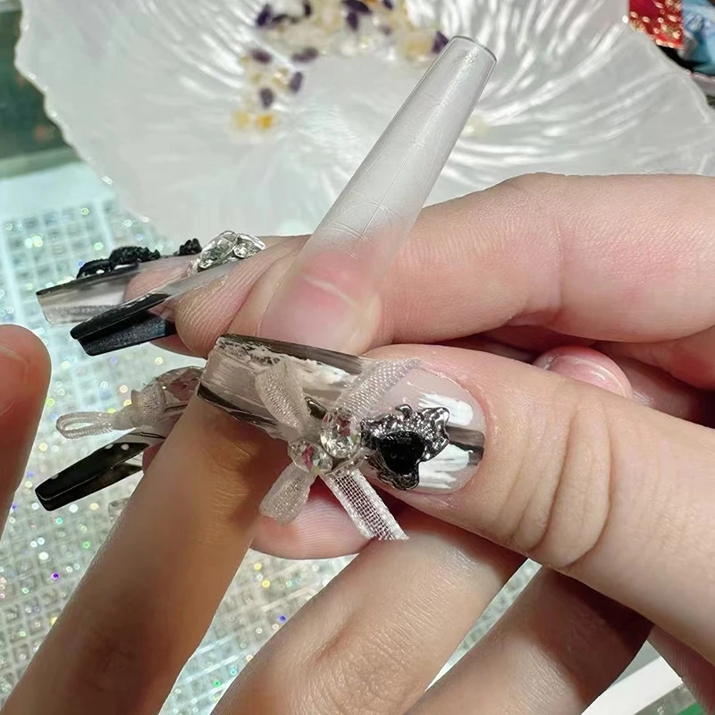 320 Uds. Puntas de uñas de ataúd de almendra con líneas auxiliares Gel suave multifuncional cobertura completa uñas postizas para extensión prensa en las uñas