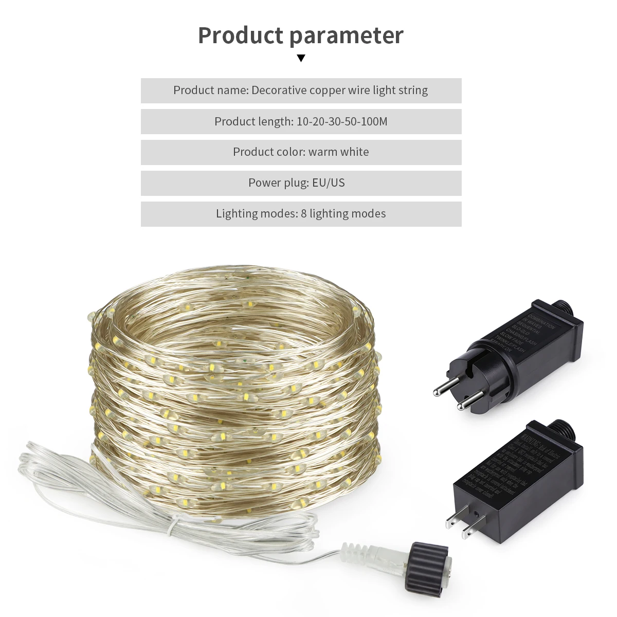 Super Bright LED String Copper Wire Light AC 220V To DC 24V EU Power Supply Warm White / RGB Led Night Light for Holiday Decor