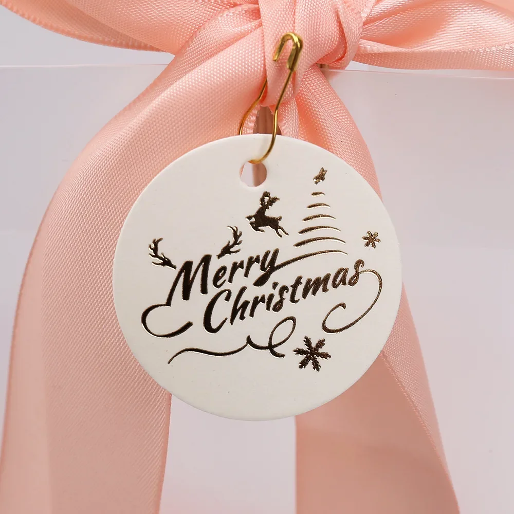 50pcs Bronzing Merry Christmas Tags Gift Hang Labels Round Paper Tag Decorations for Xmas Tree DIY Crafts Garment Clothing Tags