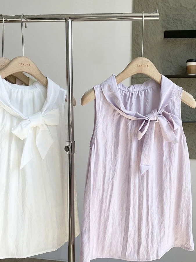 

Sweet 2025 Summer New Style Loose Sleeveless Top with Bowtie Design Fashionable Age-Defying Small Shirt round Neck Vest for W...