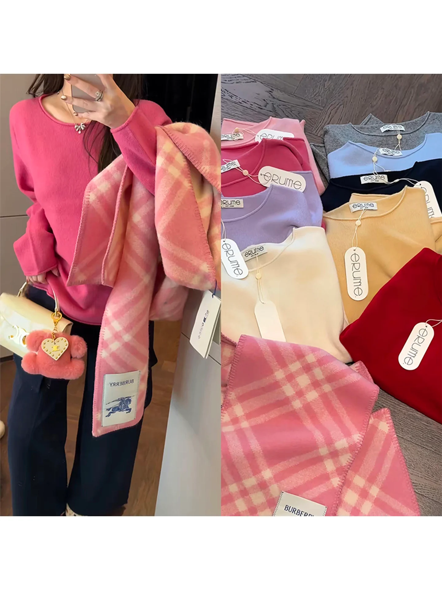 

Soft Woolen Knitted Sweater Women's Loose Sle Boting T-irt Full Wool Cuffed Sve Long Regular Length Autumn Faion