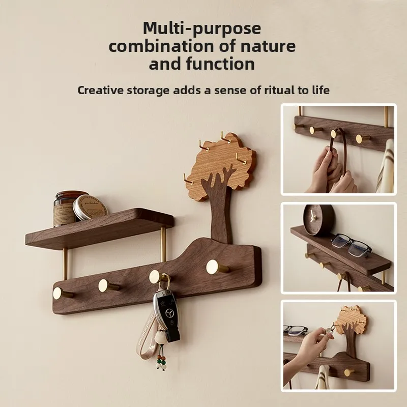 Solid Wood Wall Mounted Coat Hooks No Drill Entryway Organizer Hold Rack for Jackets & Hats Premium Wooden Hanger for Home Decor