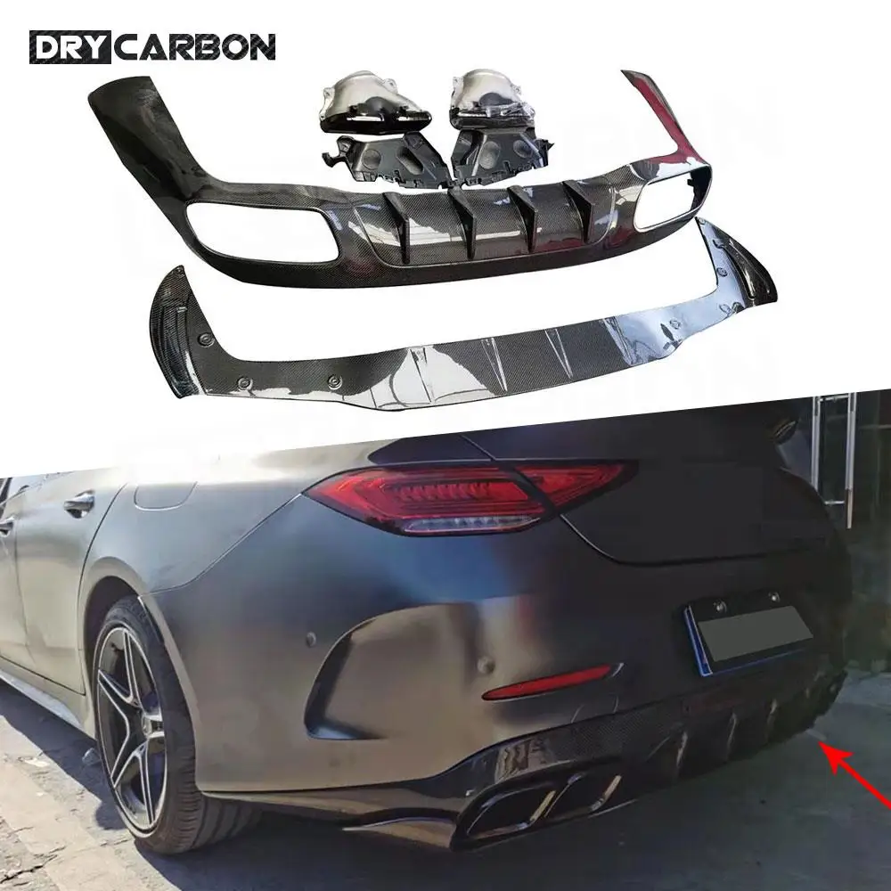 

Carbon Fiber Rear Diffuser with Black Exhaust Tips for for Mercedes Benz CLS W257 CLS300 350 450 CLS53 63 AMG 2018-2021