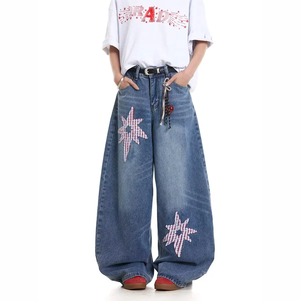 

Embroidery Jeans Vintage 2000s Mid Waist Straight Jeans Women Retro Y2k Baggy Denim Pants High Street Basic Trousers Women Pants