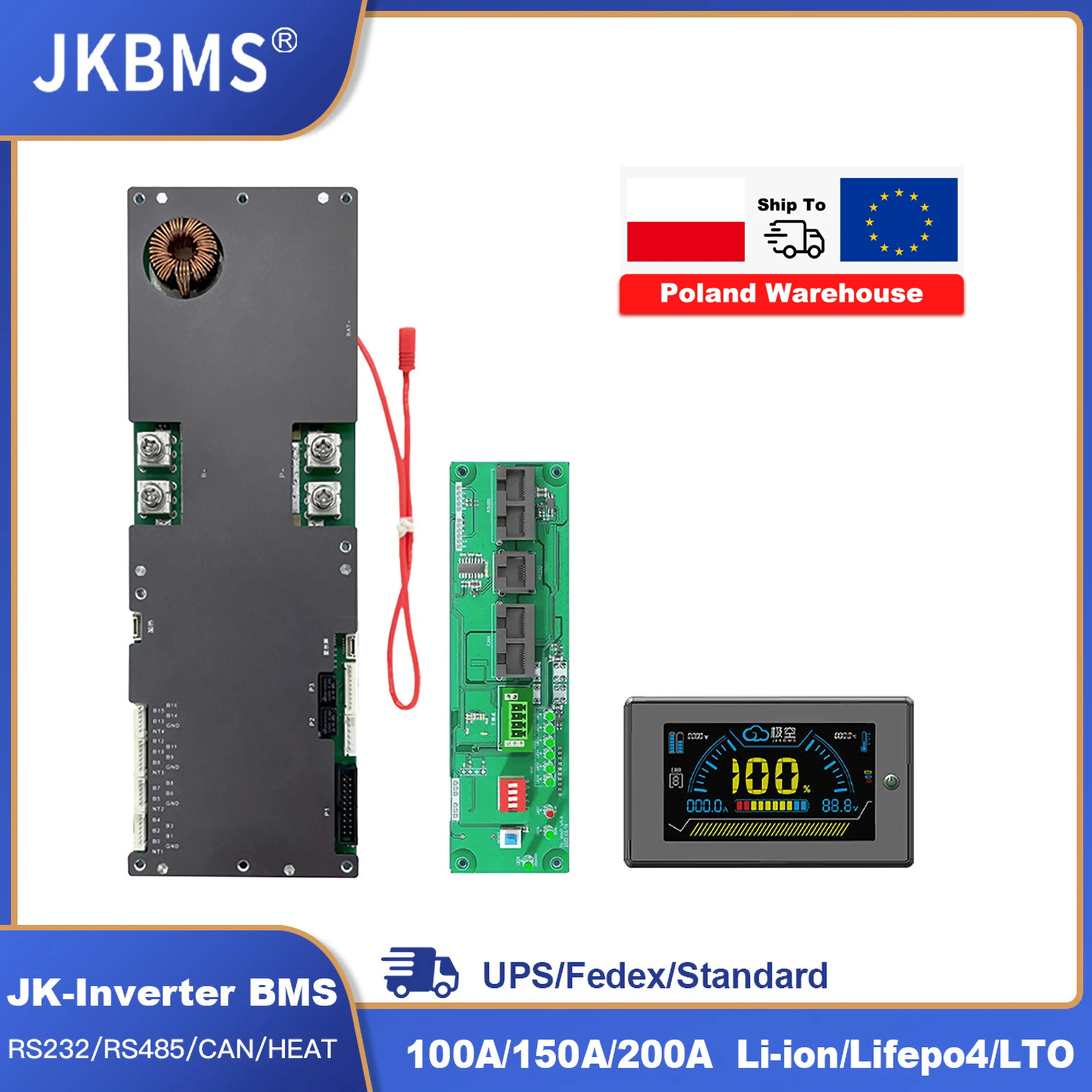 JKBMS Inverter Smart BMS 8S 16S 24V 48V 8S-16S 100A 150A 200A Family Energy Storage Lifepo4/Li-ion/LTO For Growatt Deye Inverter