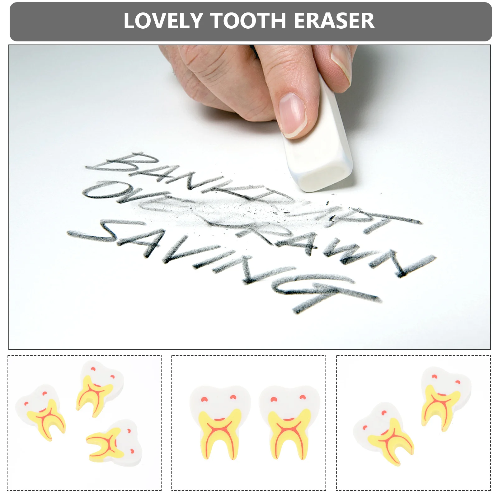 

50Pcs Funny Tooth Erasers Cartoon Stationery Creative Painting Tools Gift Supplies