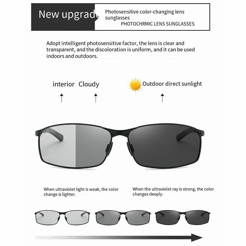 Rectangle Metail Frame Polarized Sunglasses Men Brand Designer Color Changing Sun Glasses Driving Oculos de sol UV400 image 4