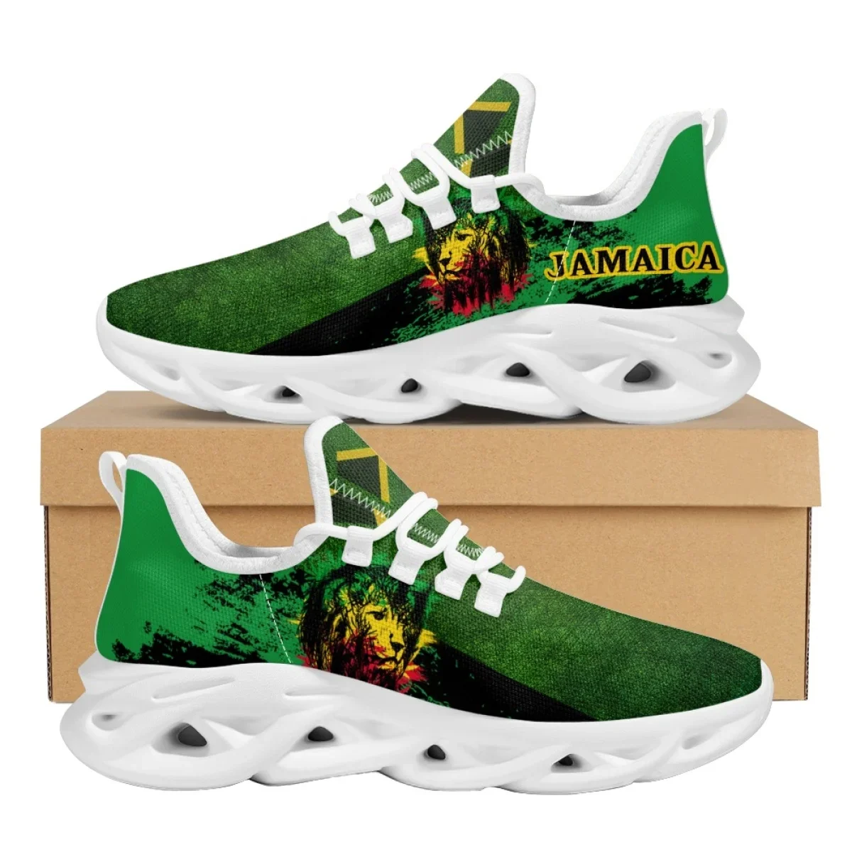 Jamacia Flag Lion Print Lady Lace-up Mesh Sneakers Comfortable Platform Shoes for Women Lightweight Walk Zapatillas