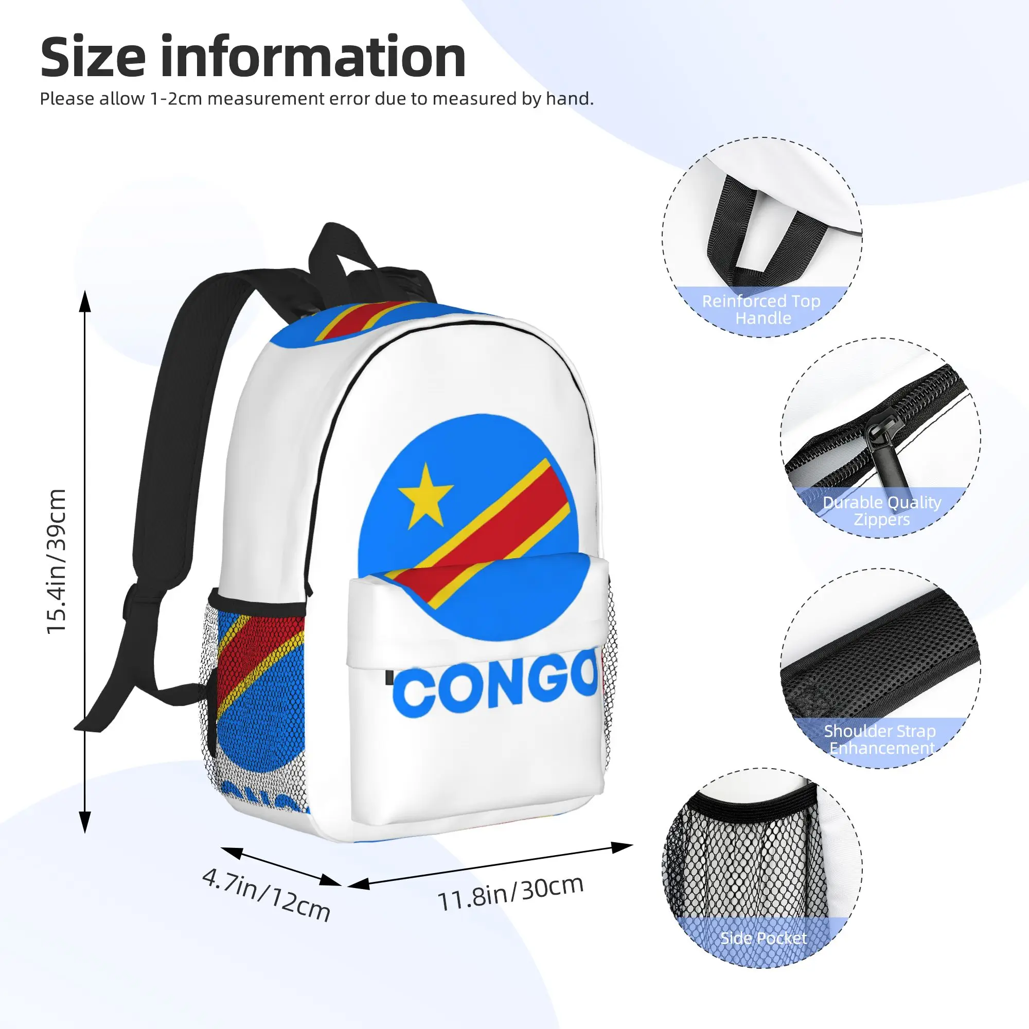 Flag Of Congo Kinshasa Flag Of Zaire Backpack Hot Sale Daypack  Boys Girls BookBag Shoulder Bags for Men Women School Bag