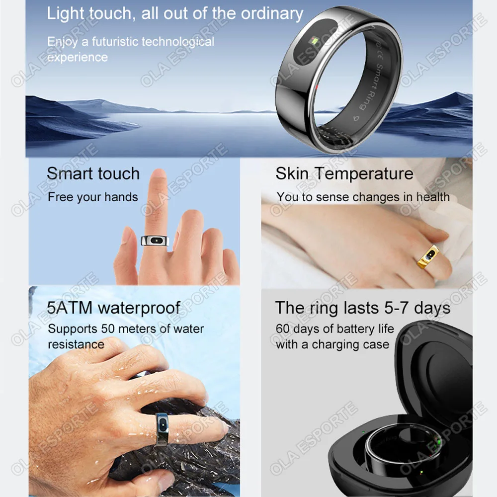 Smart Ring Temperature Monitor Electronic Smartring 5ATM Waterproof Sports Fitness Tracker Sleep Tracker Rings For Women Men New
