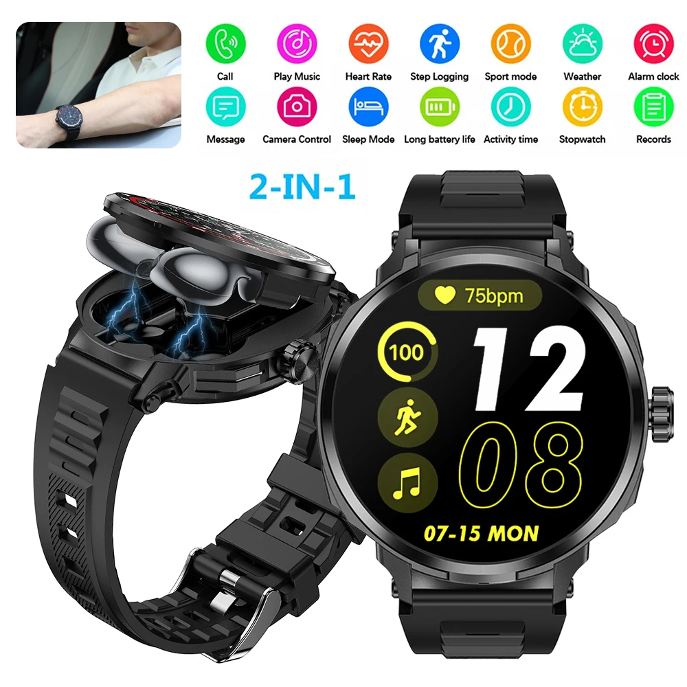 New HD Touch Smart Watch TWS 2-in-1 Bluetooth Earphones HIFI 9D Sound Quality Health And Exercise Monitoring Smartwatches