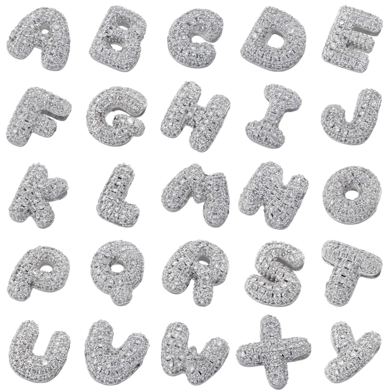 Initials Cute Bubble Charms Pendant A-Z Silvery Colour Cubic Zirconia Necklace Beaded Pendant 26 Letters Fashion Gift: VD1649