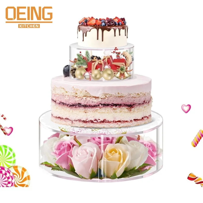 2/3 Pcs Acrylic Clear Cake Stand for Party Birthday Wedding Holiday Dessert Table Cake Cupcake Pastry Display Stand (6/8/10 in)