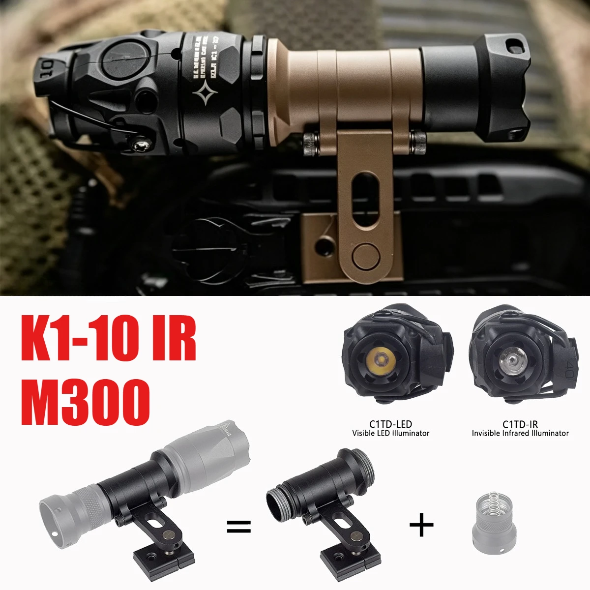KIJI K1-10 Surefire M300 M300V Airsoft Scout-Licht mit SS MAX Helm ARC-Montage OPS-CORE Helm Picatinny-Schiene