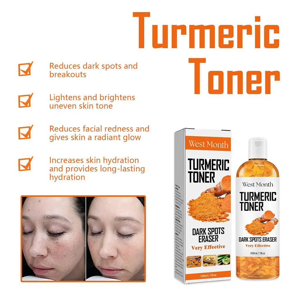 Tóner de cúrcuma 2 piezas para mujer, Corrector de manchas oscuras, hidratante facial, ilumina el tono de la piel, fórmula Natural, 200ml