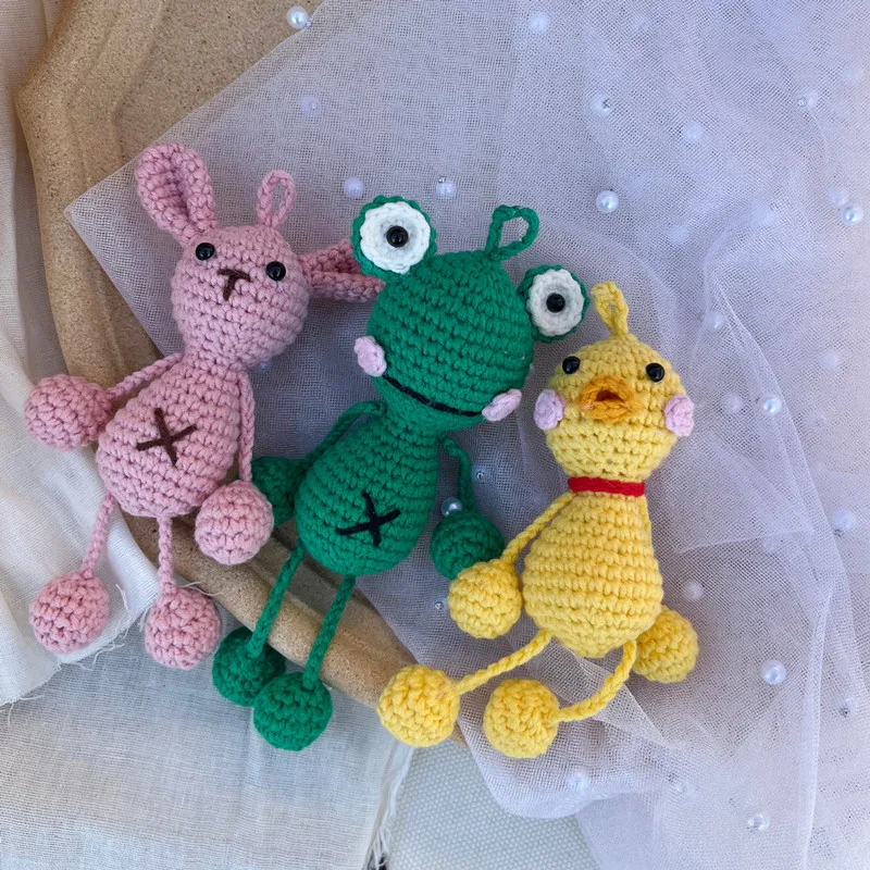 Cute Handmade Crochet Frog Hanging Pendant Home Decoration Knitting Rabbit Duck Doll Ornament Christams Party Gifts Room Decor