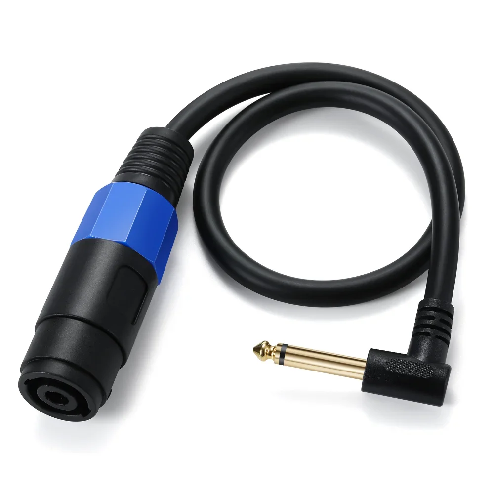Speakon Female Connector to 6.35mm 1/4" Male TS Speaker Cable - Speak-on Jack to 1/4 6.5mm TS Plug (Right-Angle Plug)