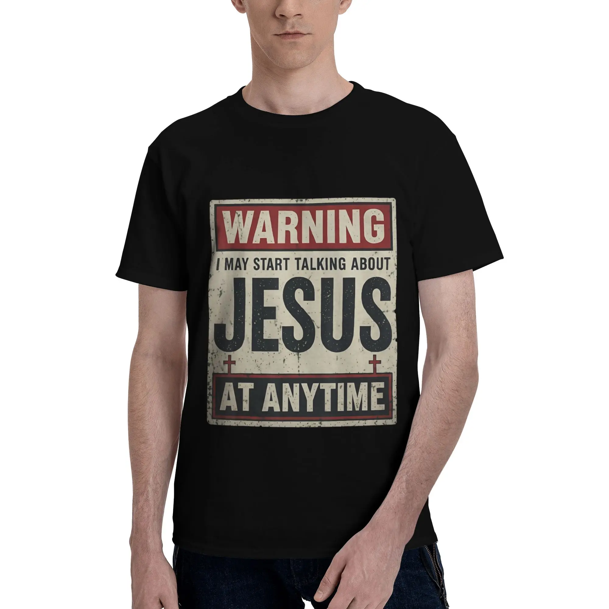 Warning I May Start Talking About Jesus Men's T-Shirt Clothes  Creative Tees Short Sleeve fugees Pure Cotton