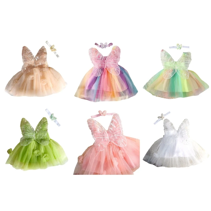 

2Pcs Baby Girls Butterfly Tulle Dress and Headband Set for Newborns Photoshoots