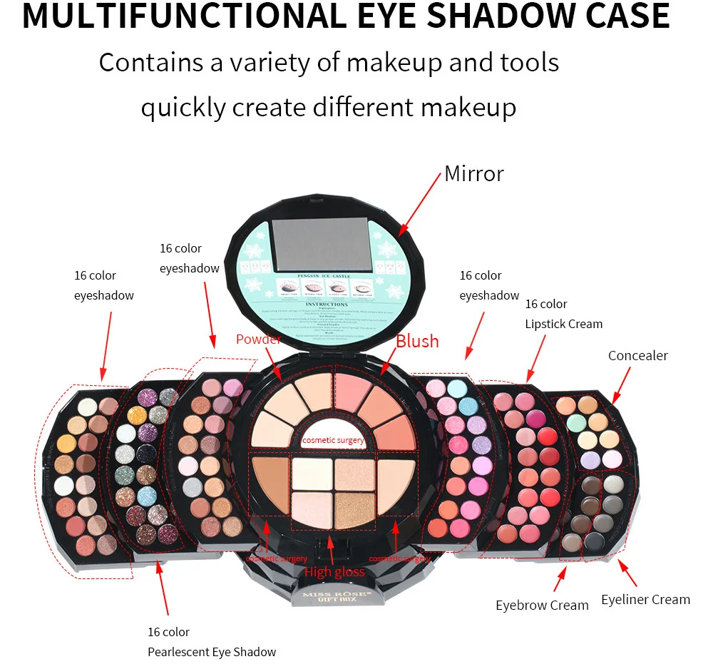 

MISS ROSE All In One Makeup Kit for Women Full Set Make up Gift Sets Face Lips Eye brow Eyeshadow Template Multi-Purposes Kits