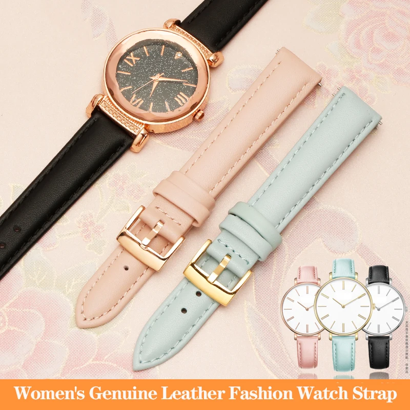 Women\'s Genuine Leather Watch Band Casio Fossil Rossini Folli Follie Plain Watch Chain Strap Pink Blue 12mm 14mm 16mm 18mm 20mm