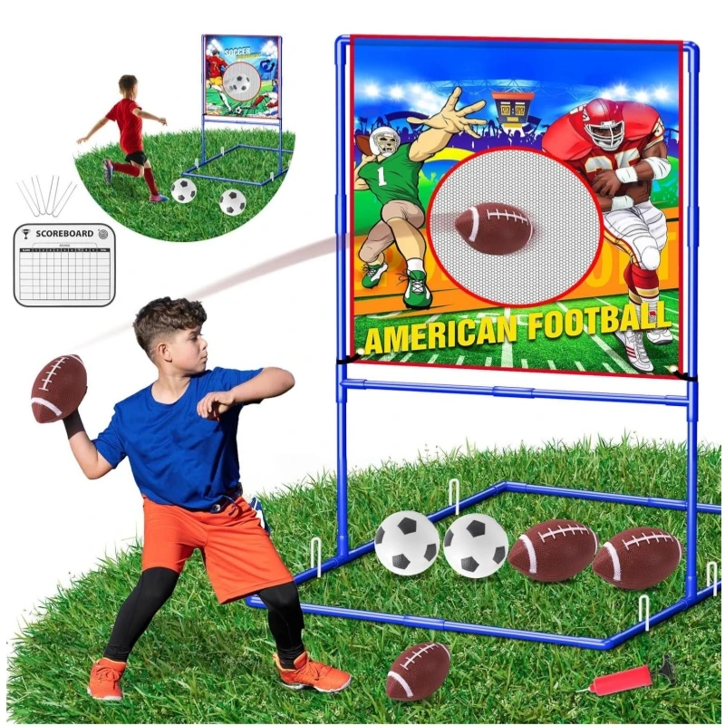 VATOS 2 in 1 Football Rugby Toss Target Games Soccer Toy for Kids Target Goal with 2 Footballs 2 Soccer Balls Indoor Outdoor Toy