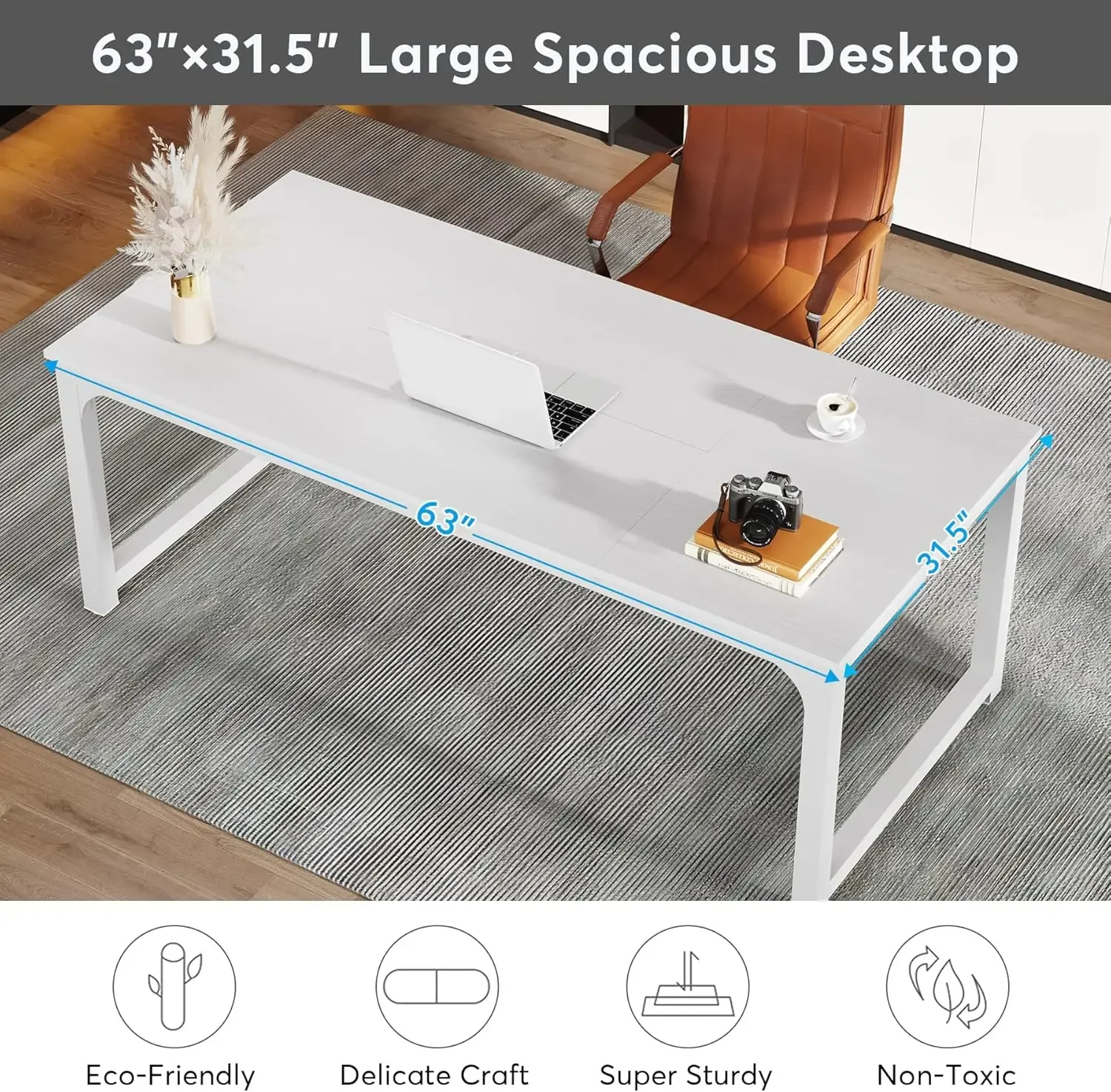 

Modern Computer Desk, 63 x 31.5 inch Large Executive Office Desk Computer Table Study Writing Desk Workstation for Home Office