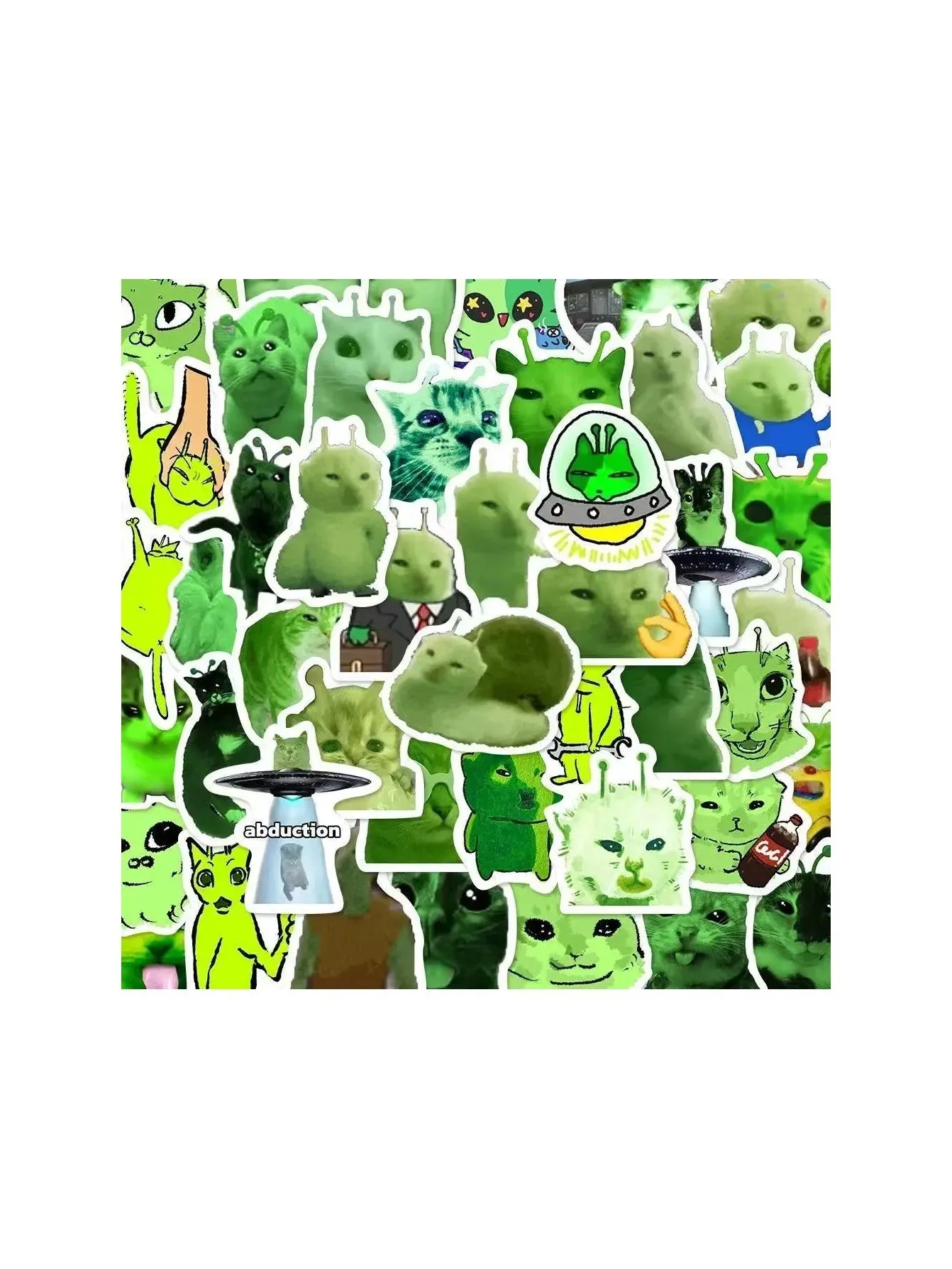 

10Pcs Funny Alien Cat Meme Stickers, Green Alien Decals for Phone Laptop Suitcase Notebook Skateboard, Zip Zap Alien