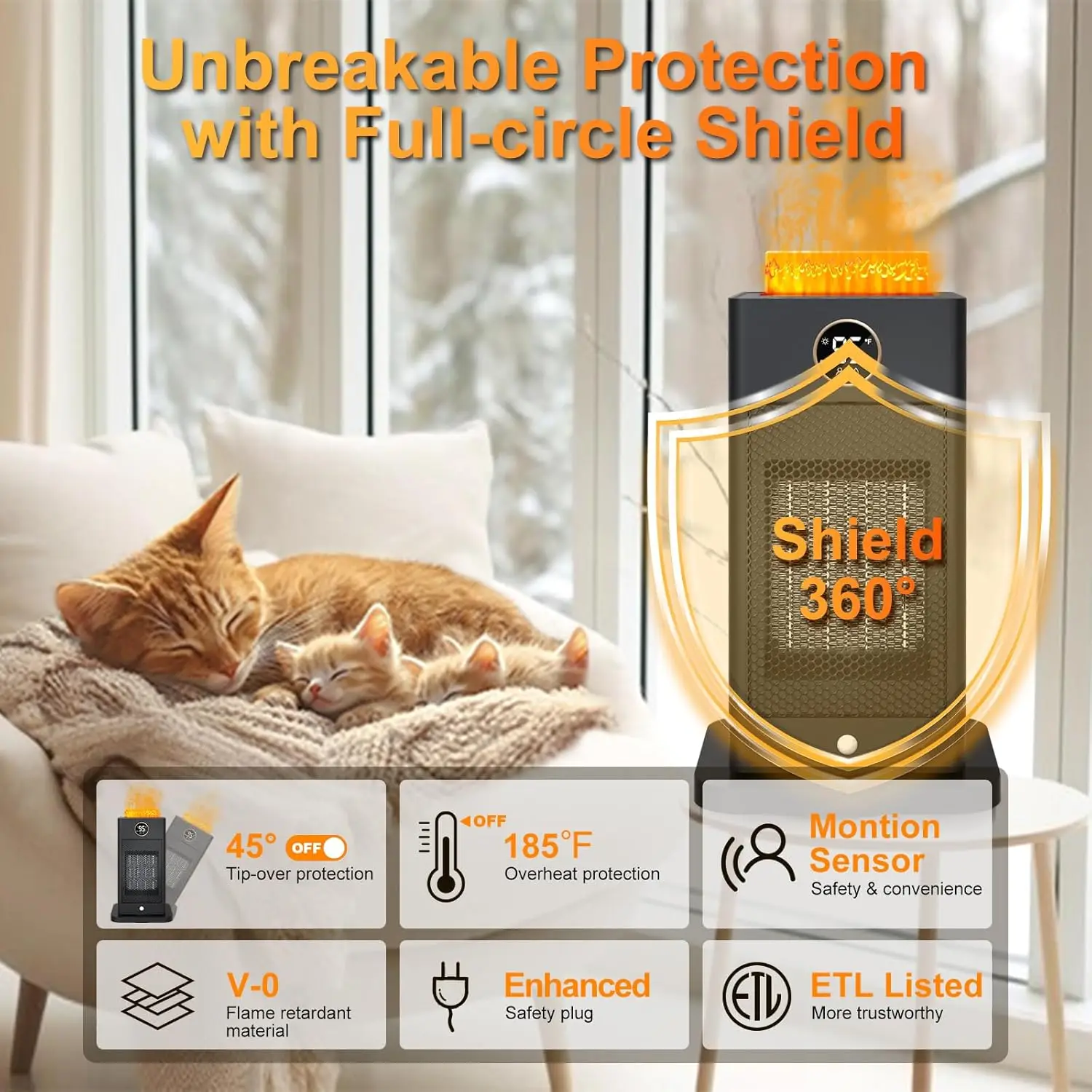 Space Heater, Space Heaters for Indoor Use with Humidifier/Sensor/ECO/3D Flame Effect/Thermostat/Timer/Oscillating, PTC Fast