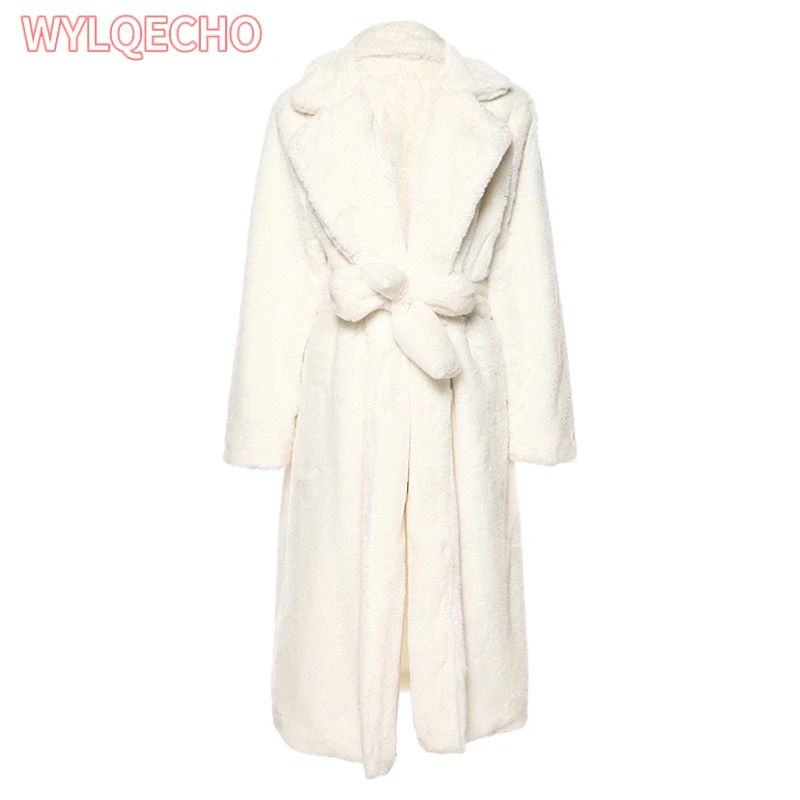 Inverno lungo bianco soffice caldo cappotto di pelliccia sintetica oversize donna con cappuccio risvolto telai sciolto moda coreana 2023 capispalla