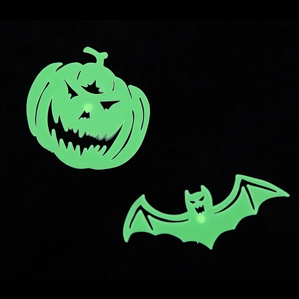 

2 pcs Luminous Fluorescent Decor Halloween Party Window Decals Spooky Glow Reusable Wall Stickers Halloween Glowing Stickers