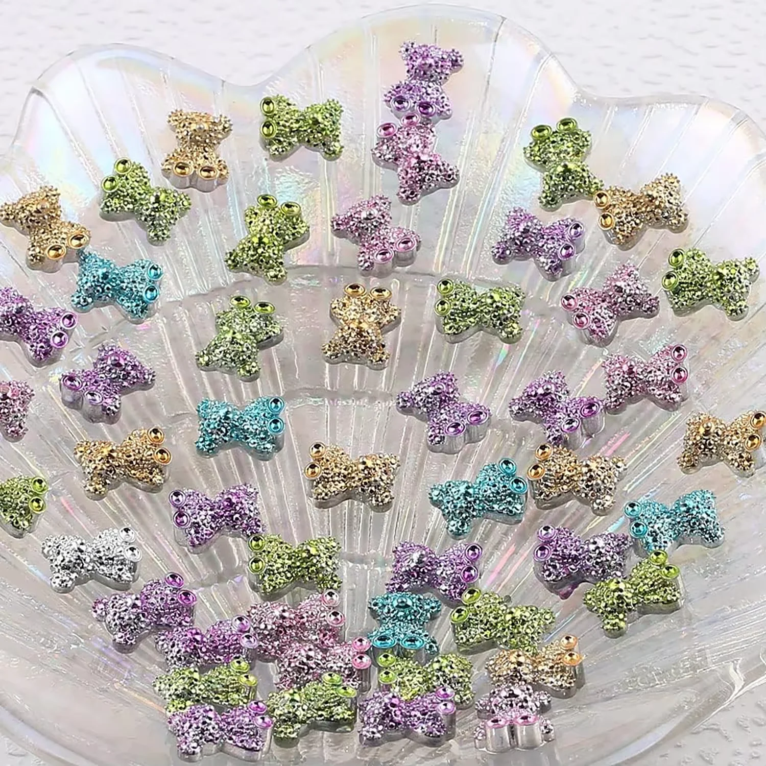 60PCS 컬러 3D 곰 다이아몬드 네일 만화 액세서리, DIY 네일 아트, 전화 케이스, 물병, 수공예품, 사진에 적합