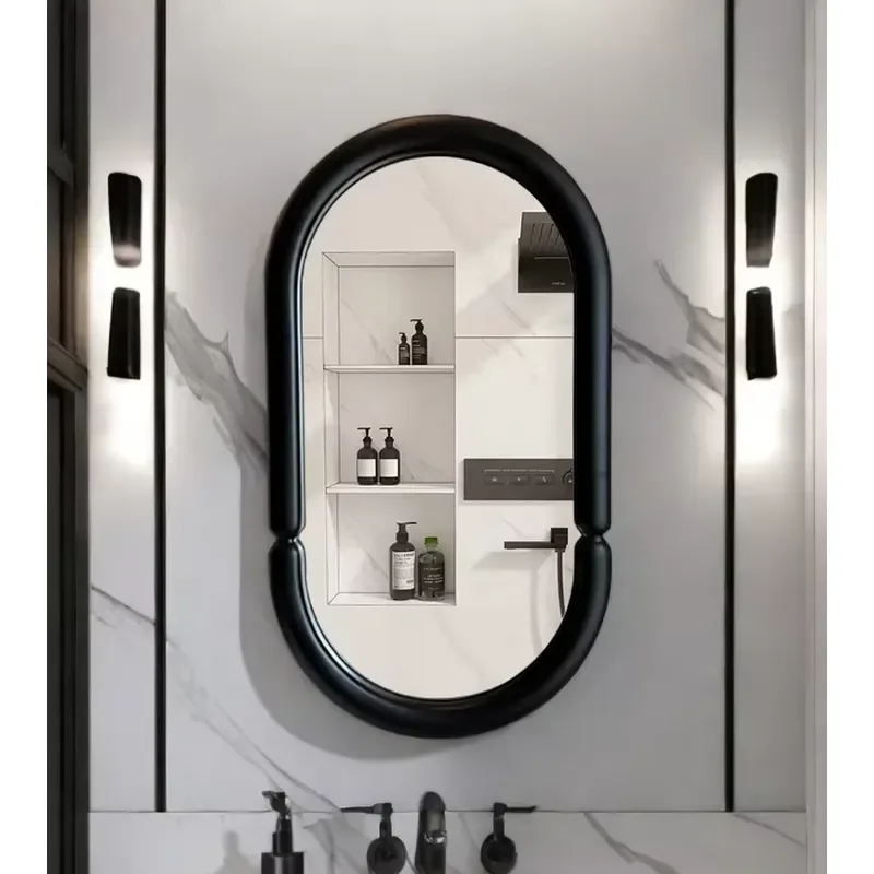 Wholesale Nordic oval wall-mounted washbasin vanity mirror, French cream design bathroom vanity mirror