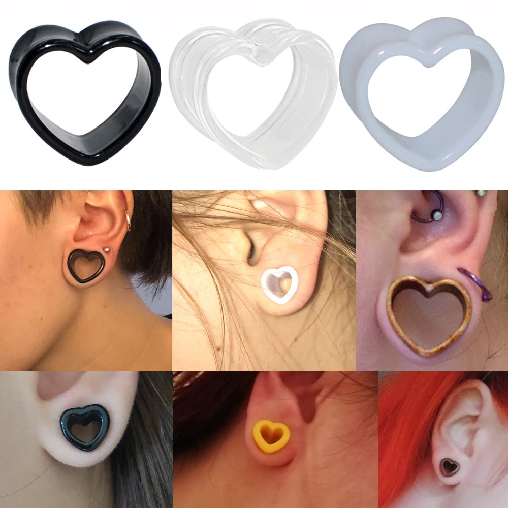2 Pieces 3-25mm Acrylic Ear Plug love Heart Tunnels Piercing White&Black Flesh Gauge Tunnel Body Piercing Stretcher Expander