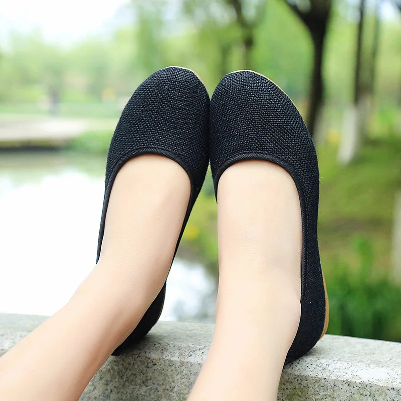 Handmade Retro Women's Casual Cotton Ballet Flats Ladies Soft Comfort Linen Slip-on Old Beijing Shoes for Teacher