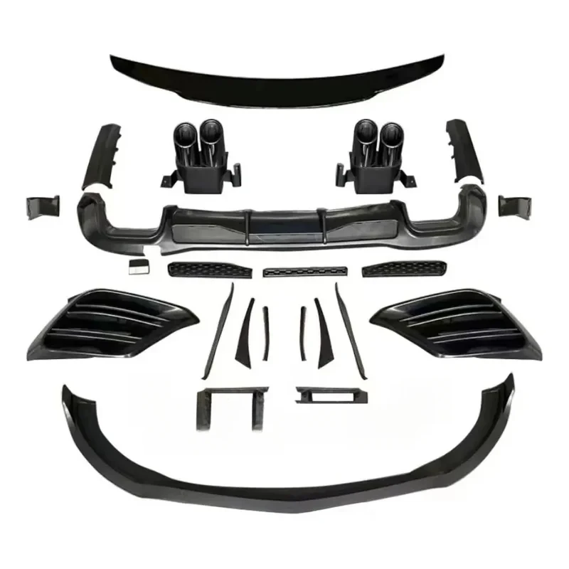 

body kit MB s class w223 body kit style contains rear diffuser exhaust pipe front lip gloss black