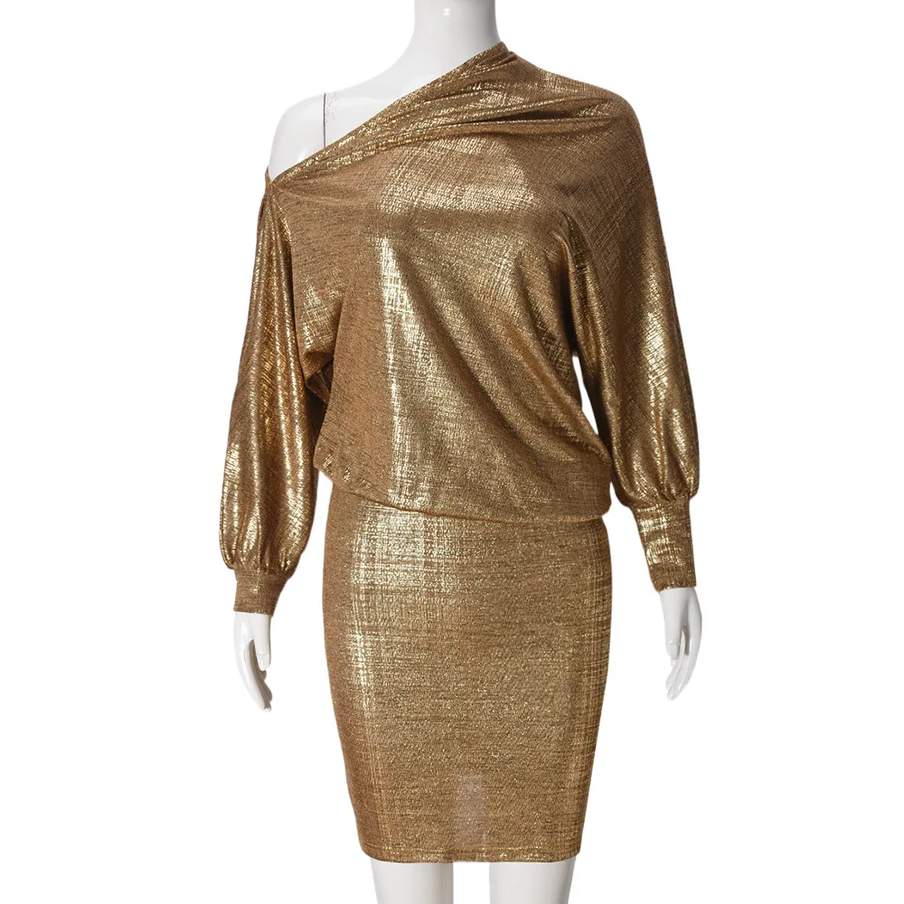 

Женское модное мини-платье с одним рукавом, золотым тиснением, асимметричным кроем, для вечеринок и клубов, весна 2026