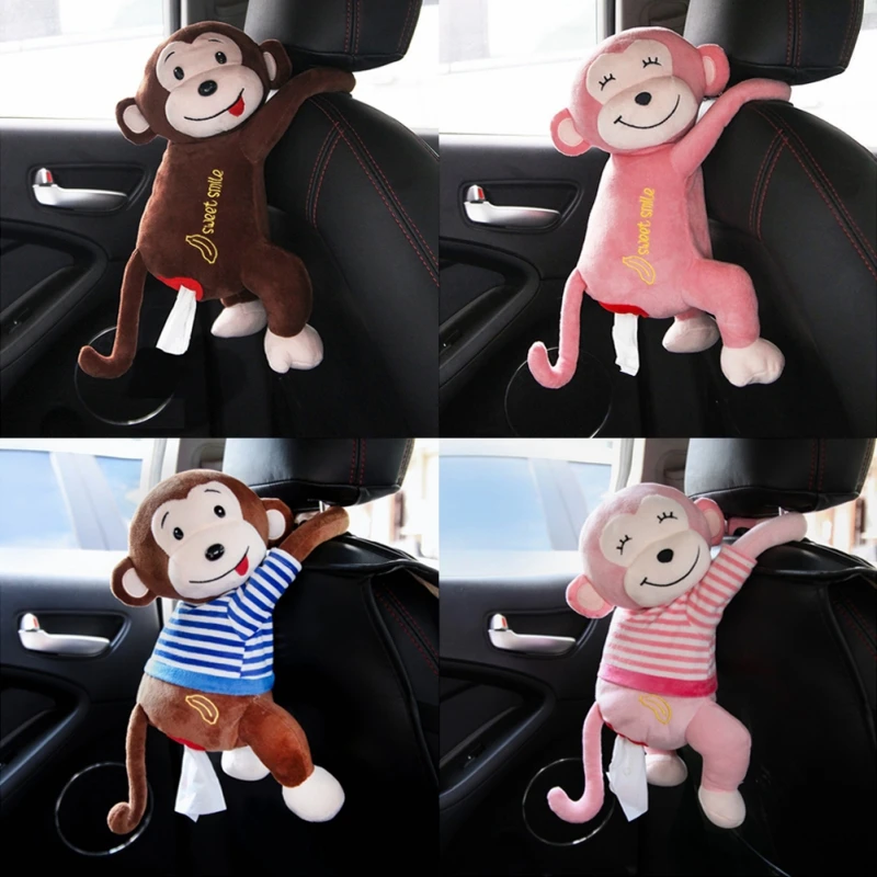 Cute Cartoon Monkey Doll Tissue Box Creative Car Tissue Box Short Plush Tissue Box Holder for Car Armrest Box Seat Tissue Box