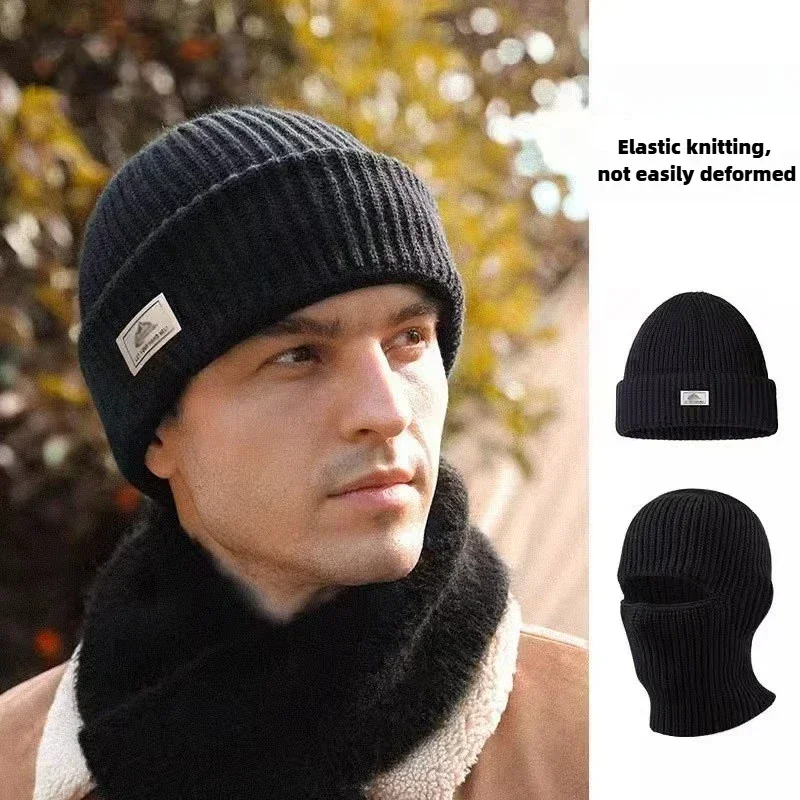 2-in-1 Wintermützen, warme, winddichte, gestrickte Sturmhauben, Vollgesichtsmaske, Ohrenschützer, für Damen und Herren, Outdoor-Sport, Ohrenschützer-Mütze