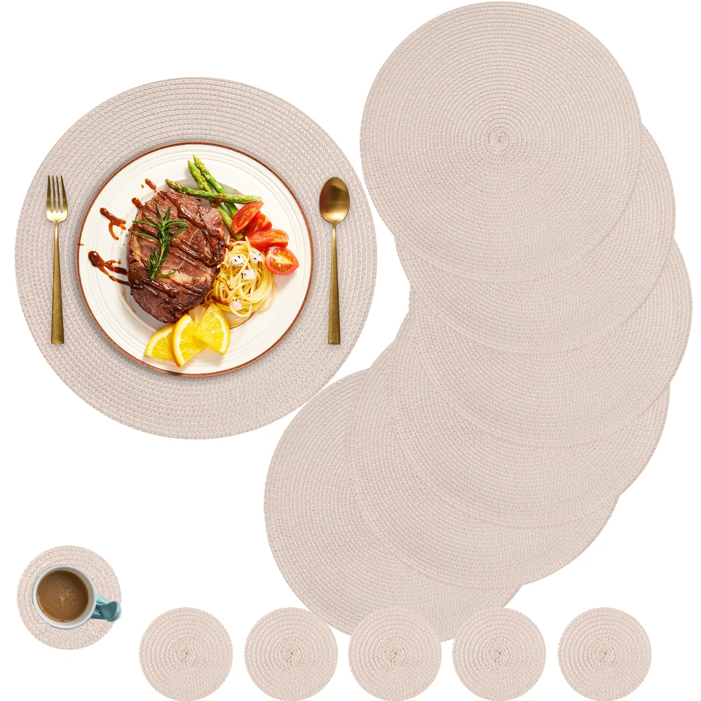 Juego de manteles individuales tejidos redondos de 13 pulgadas, 6 uds., antideslizantes, resistentes al calor, almohadillas para cuencos de mesa, lavables para cena, fiesta, decoración de mesa de Navidad