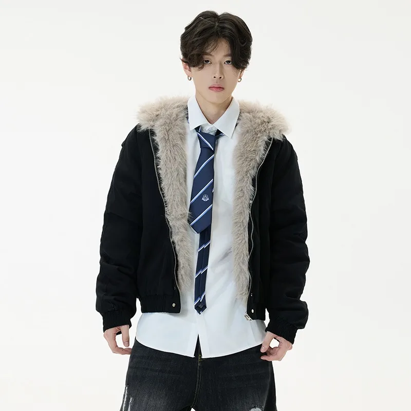 

Retro Simple Plush Coat Sportswear New Loose Leather Motorcycle Punk Fur Collar Jacket Couple Winter Warm Clothing Men Women