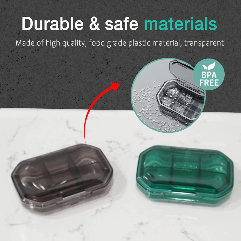 6 Compartment Pill Box, Moisture Proof Pill Case, Travel Pill Organizer for Pocket Purse, Daily Portable Medicine Vitamin Box