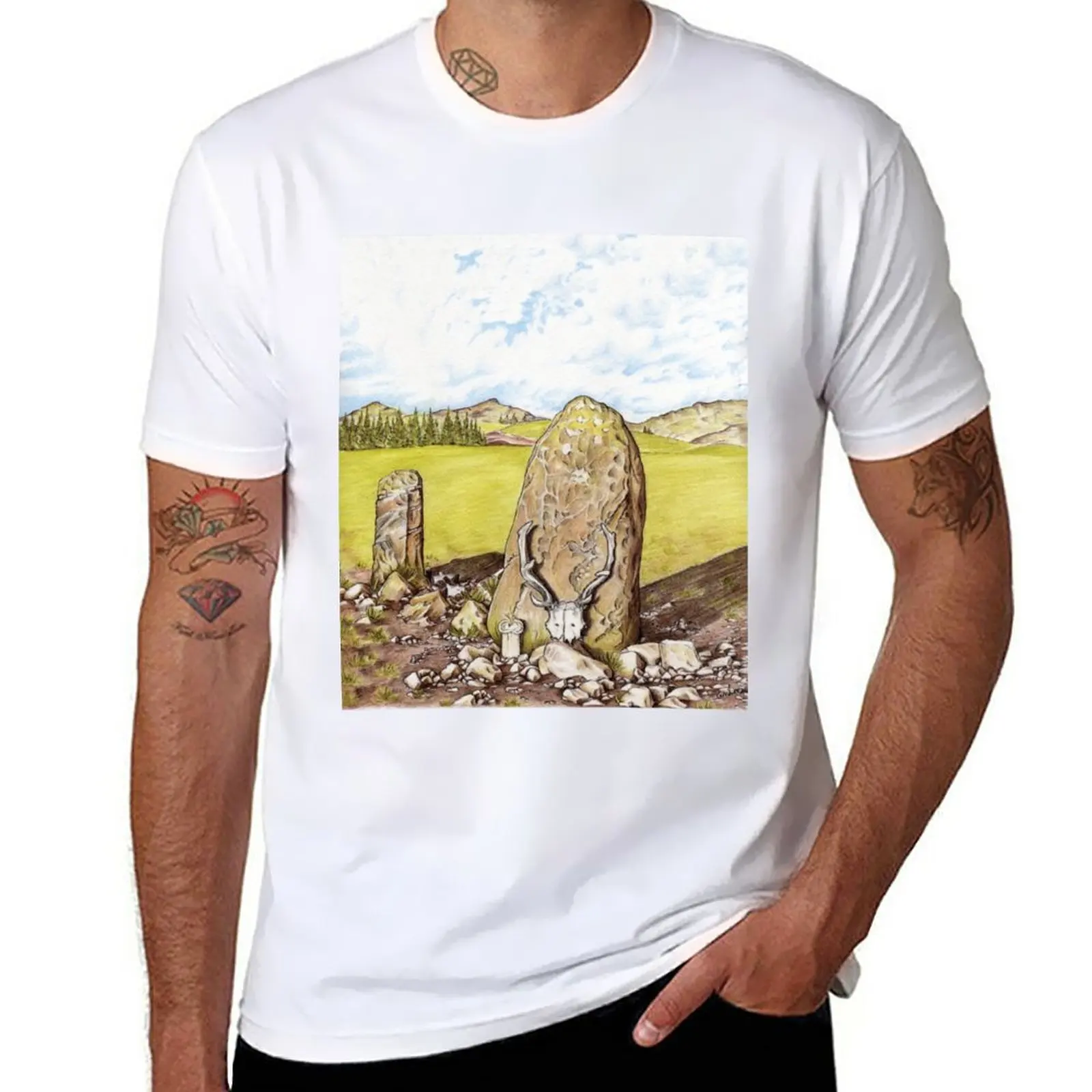

New Antlered Crown and Standing Stone T-Shirt vintage clothes aesthetic clothes Short sleeve tee t shirts for men cotton