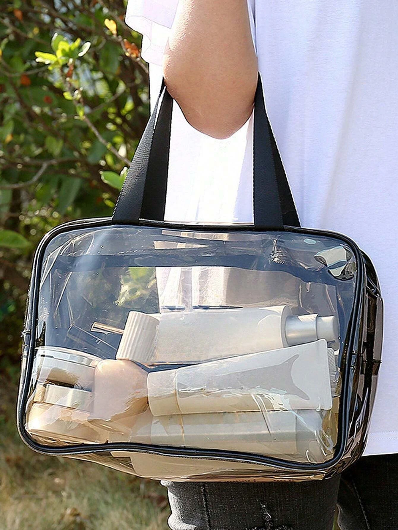 

Clear Makeup Bag Travel Cosmetic Organizer Waterproof PVC Toiletry Bag Large Capacity Transparent Storage Pouch Portable Carry Handle Beauty Case for Women Travel Bathroom Makeup Accessories Organizer