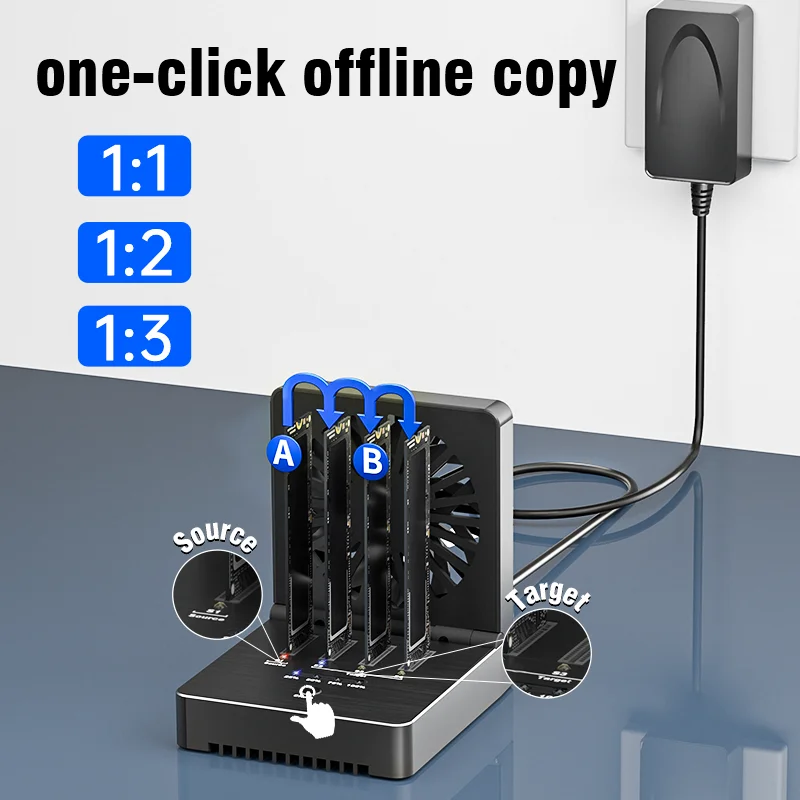 FIDECO Stock 4 Bay NVME SSD Offline Clone Docking Station with Fan USB4 40Gbps Data Transfer Free Installation M2 SSD Dupilcator - Image 2