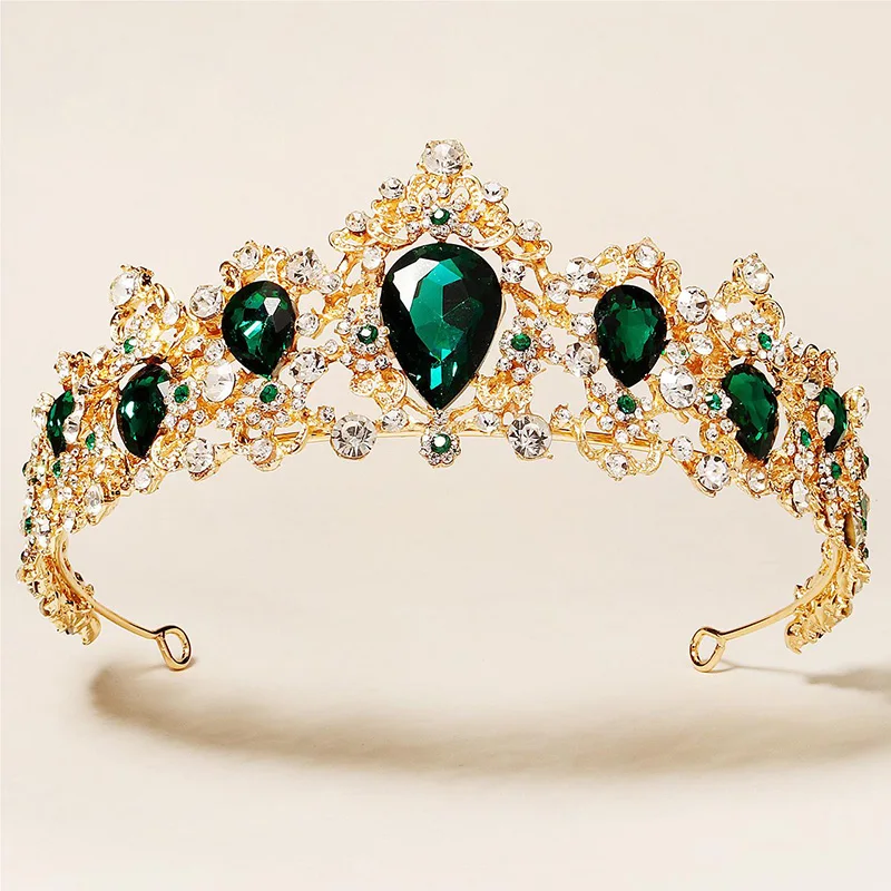Green Wedding Bridal Pageant Crystal Rhinestone Tiaras Crown  Ladies Party Luxury Princess Women Headpiece Hair Accessorie image 6