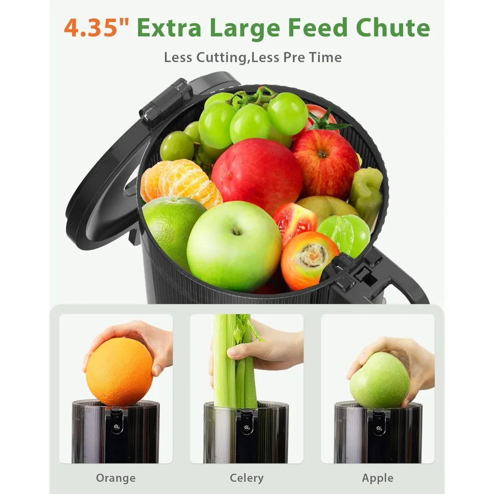 Juicer Machines, Cold Press Juicer with 4.35" Large Feed Chute Fit Whole Fruits and Vegetables, Easy to Clean