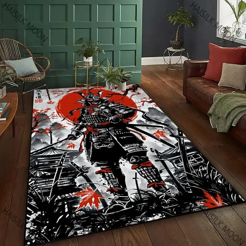Samurai Warrior 3D Effect Rug – HD Printed Martial Theme Carpet for Bedroom & Office | Large Non-Slip Floor Mat All Season Use